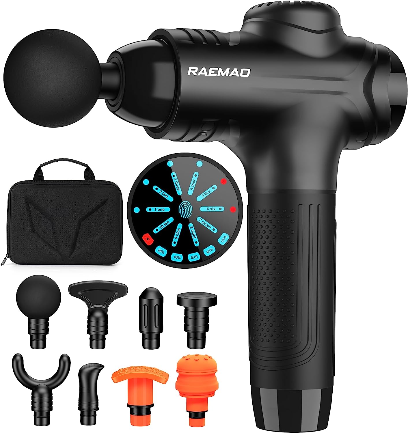 RAEMAO Massage Gun Deep Tissue, Back Massage Gun for Athletes for Pain Relief attaching 8 PCS Specialized Replacement Heads, Percussion Massager with 10 Speeds & LED Screen, Black review